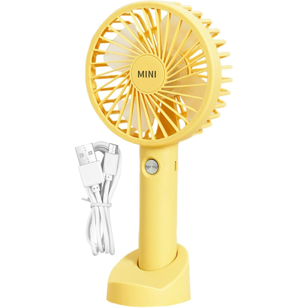 (Yellow) Handheld Fan Rechargeable - Personal Hand Fan With Base,Portable Hand Held Fan For Outdoors, 3 Speed Personal Rechargeable Fan With Base Yellow