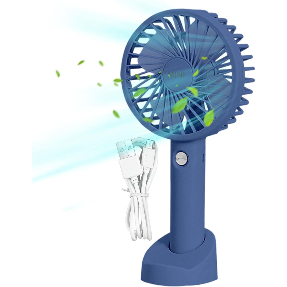 (Blue) Handheld Fan Rechargeable - Personal Hand Fan With Base,Portable Hand Held Fan For Outdoors, 3 Speed Personal Rechargeable Fan With Base Blue