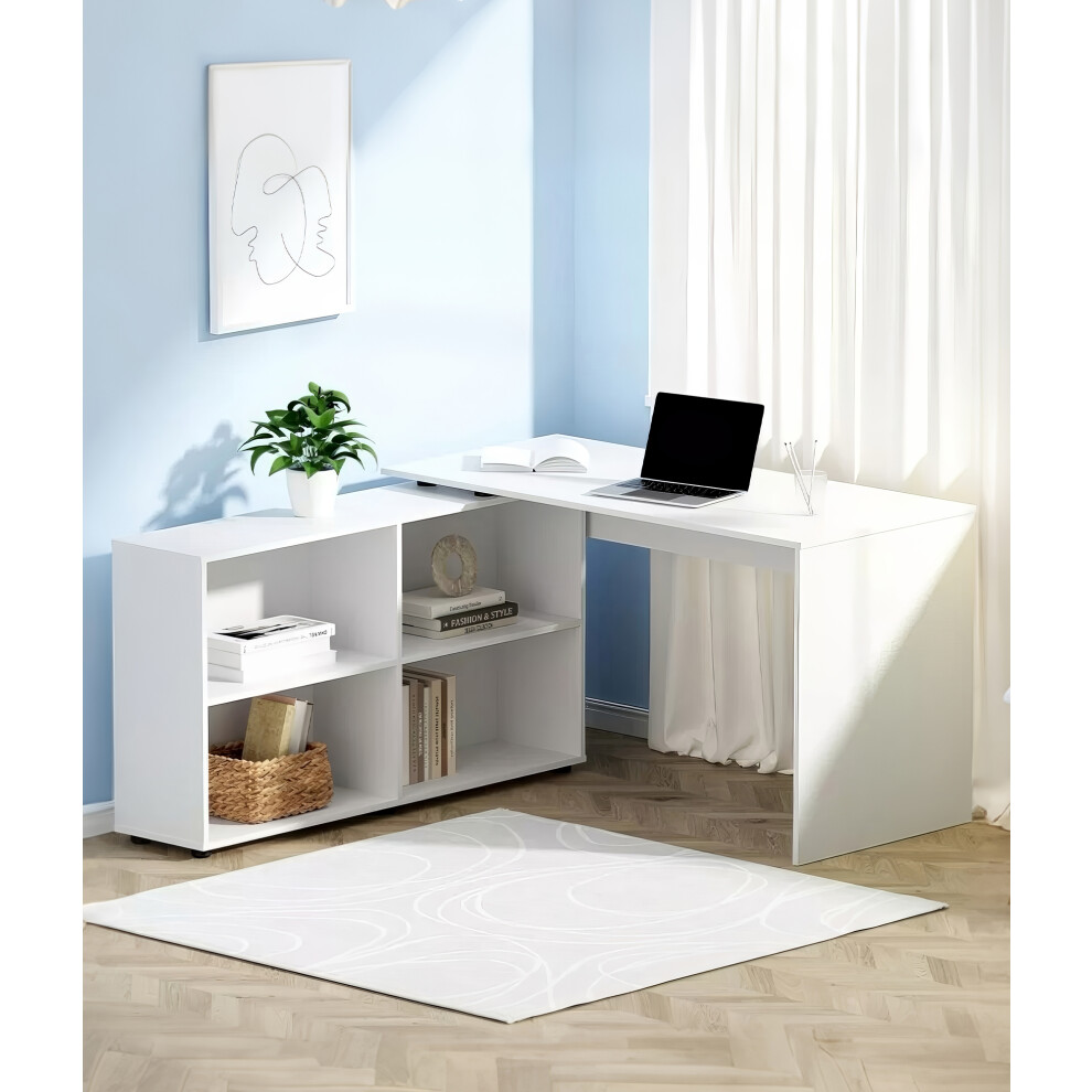 ADOV L Shaped Computer Desk with Storage, 130 cm Corner Desk with Shelves Bookshelf, Adjustable Study Table, Space-Saving Corner Computer Table