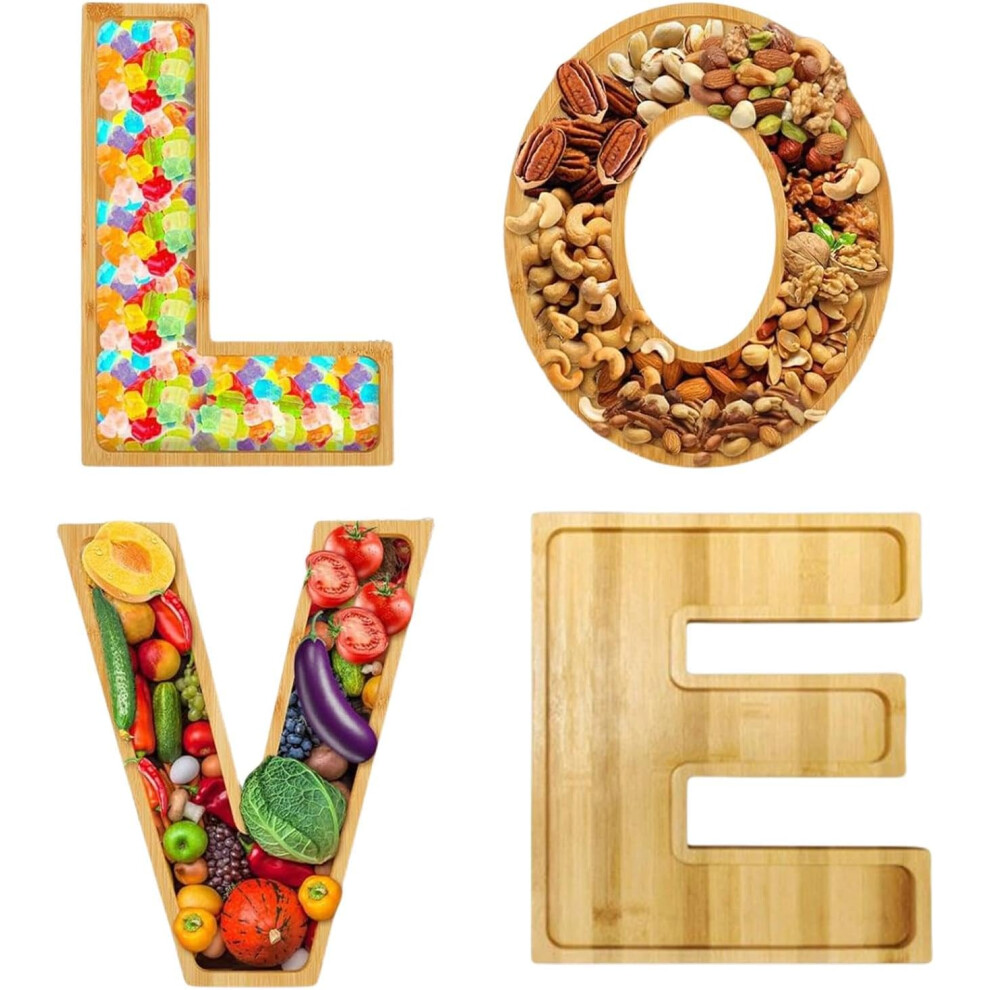 4Pack Wooden Letter Tray, LOVE Letters Charcuterie Boards, Wooden Charcuterie Tray For Party, Serving Trays For Fruit Salad Cheese, Fillable Food