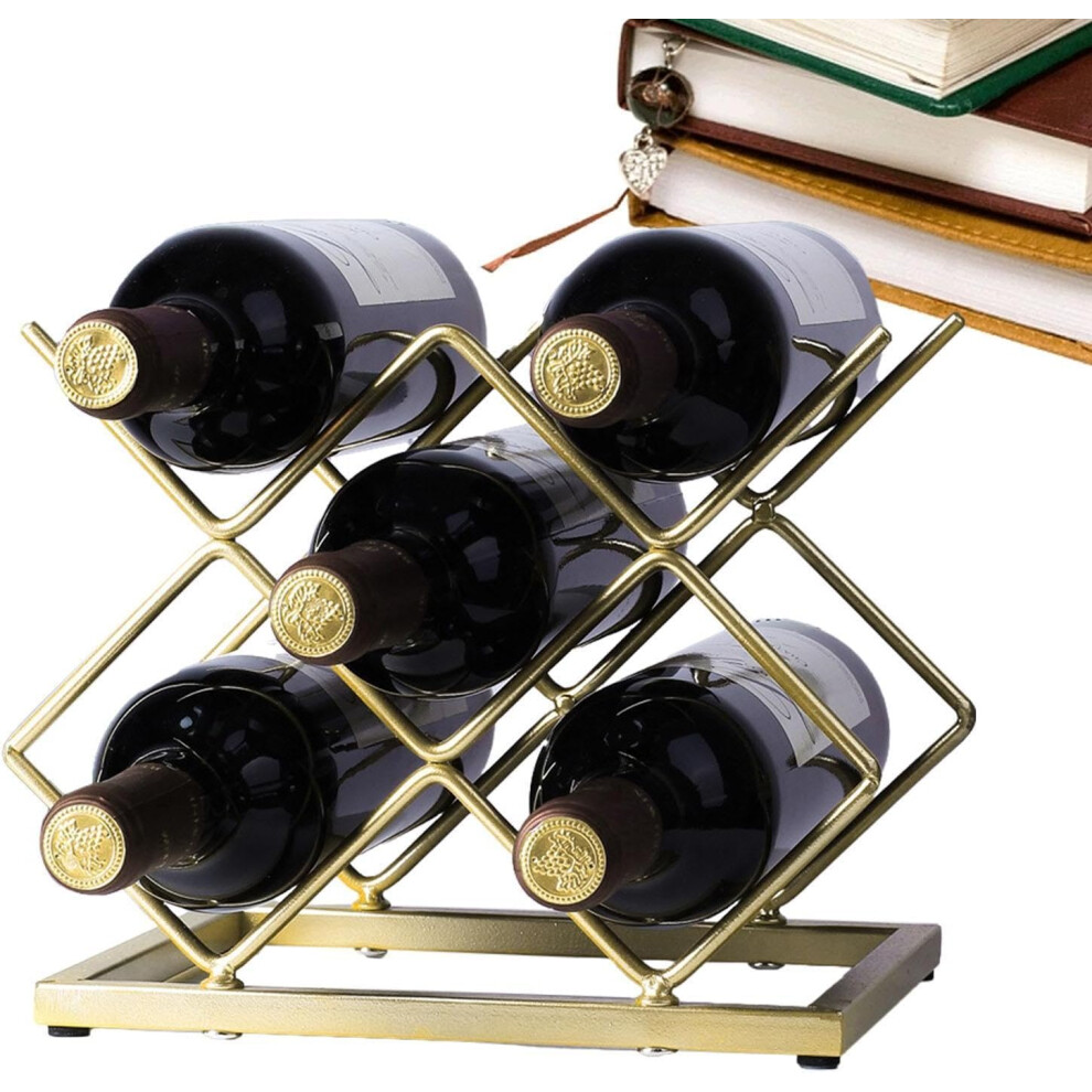 (Checkered Style With Base) Gold Wine Rack - Wine Storage Holder, Gold Bottle Caddy,Metal Wine Bottle Storage, 9 Bottles Wine Holder Stand For Red & White Wines