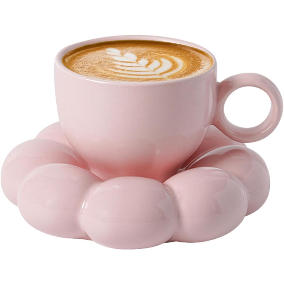 (Powder) Flower Shape Coffee Mug | Flower Tea Cup and Saucer Set,Sunflower Design Tea Cup and Saucer for Hot Drinking Desktop Protection