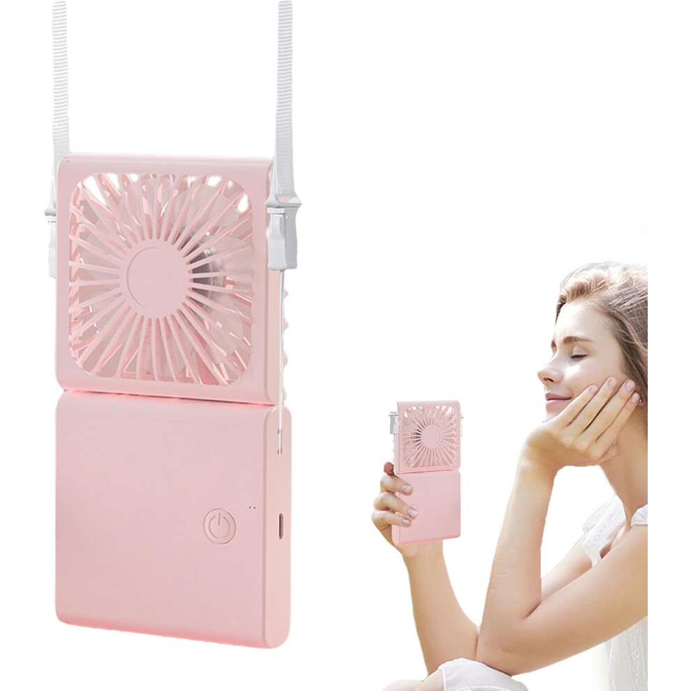 (Pink) Foldable Handheld Fan | Portable USB Desk Folding Fan With Lanyard - Electric Air Circulator Device, Household Cooling Tool For Bedroom, Living Room