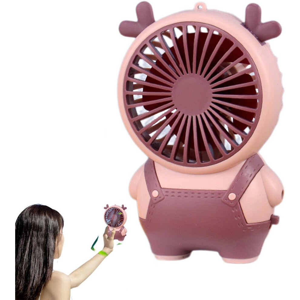 (Pink) Personal Fan For Desk - Cute Cartoon Table Fan With Strong Wind - Pocket Size, Quiet Personal Fan For Traveling, Outing, Camping, Car, Picnic, Pink