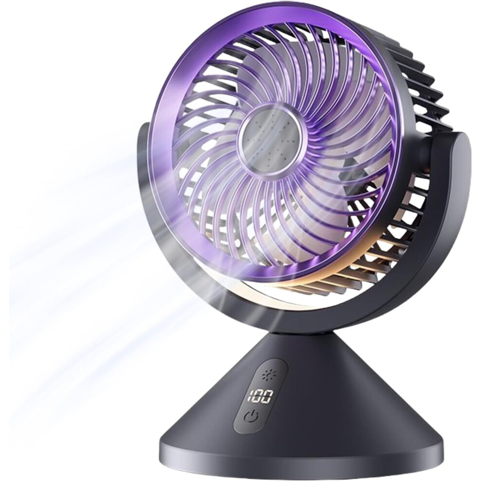 (Gray) Electric Circulation Fan - Rechargeable Desktop Air Circulating Fan - Led Lighted Portable Cooling Machine With 100 Speeds For Dorm, Bedside, Gray