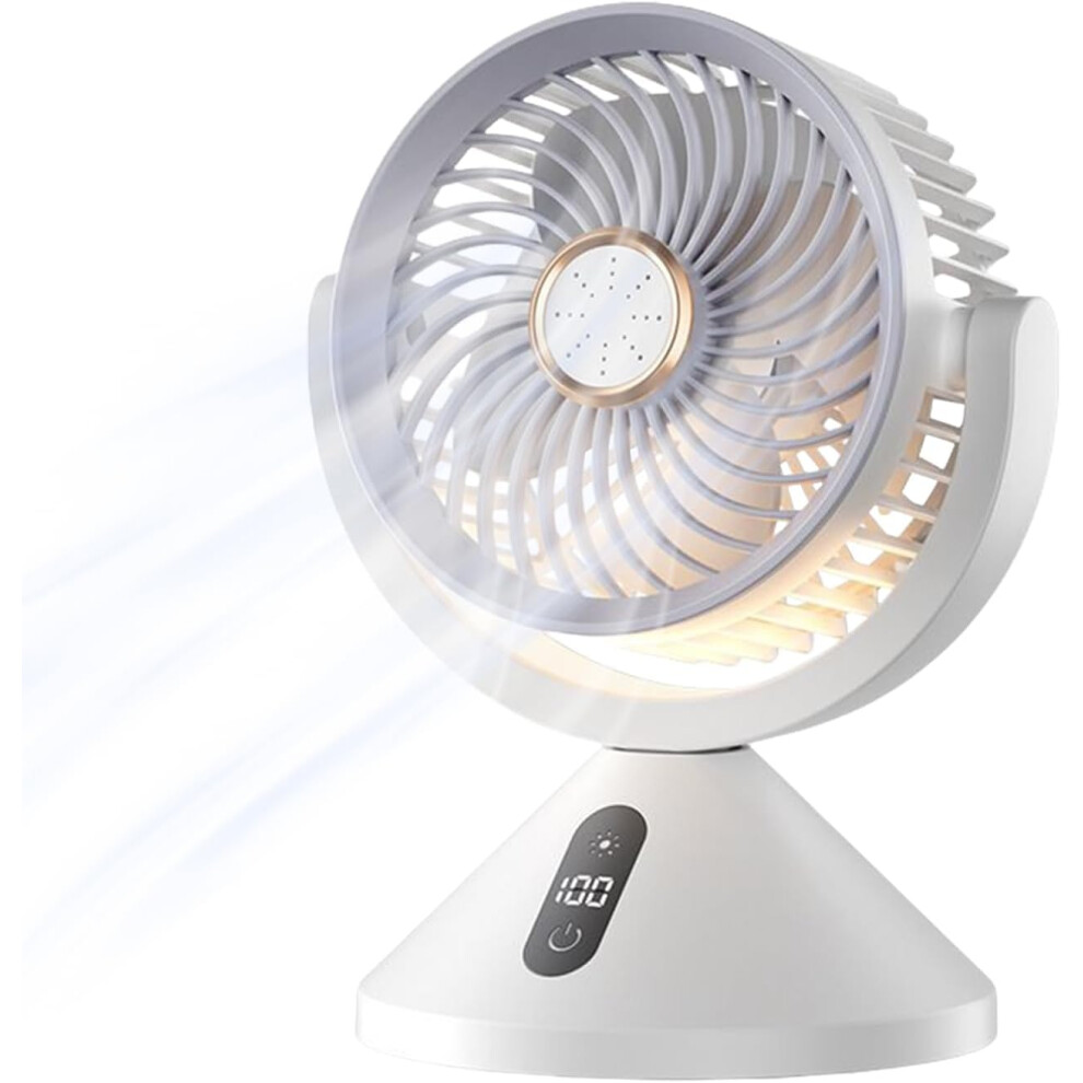 (White) Electric Circulation Fan - Rechargeable Desktop Air Circulating Fan - Led Lighted Portable Cooling Machine With 100 Speeds For Dorm, Bedside, White