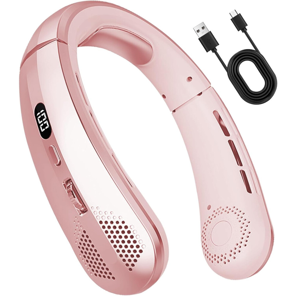 (Pink) Bladeless Neck Fan - Personal Quiet Bladeless Travel Fan Neck | Wearable Cooler With 5 Wind Speeds And Led Display, Sport Neckband For Camping Pink