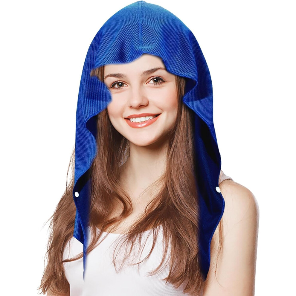 (Blue) Summer Cooling Hooded Towel - Cooling Neck Wraps - Soft Cooling Towel for Hot Weather, UV Protection Cold Towel for Sport Workout Cycling, Outdoor