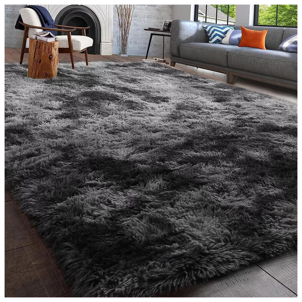 (Dark Grey, 120x160cm) Fluffy Rugs Floor Mat Large Shaggy Rug Bedroom Living Room Anti Slip Soft Carpet