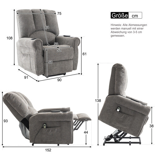 (Grey) Power Lift Geriatric Chair - Single Motor 2