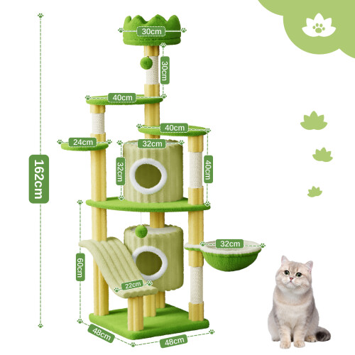(162CM-CTD4606) 53cm/162cm Green Castle Cat Tree Indoor Cat Tower With Cat Scratching Posts