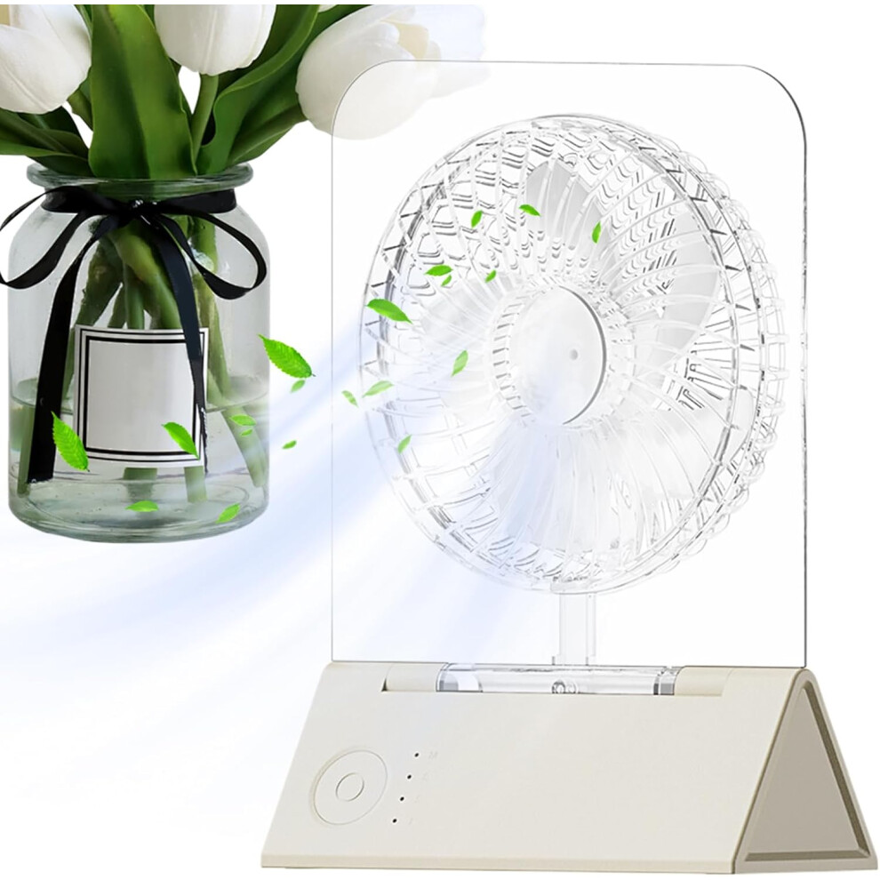(Beige) Quiet Small Fan | Small Personal Table Fans,Rechargeable Air Circulator with Four Speed Adjustable for Home Dorm Travel Camping Beach Tent Makeup