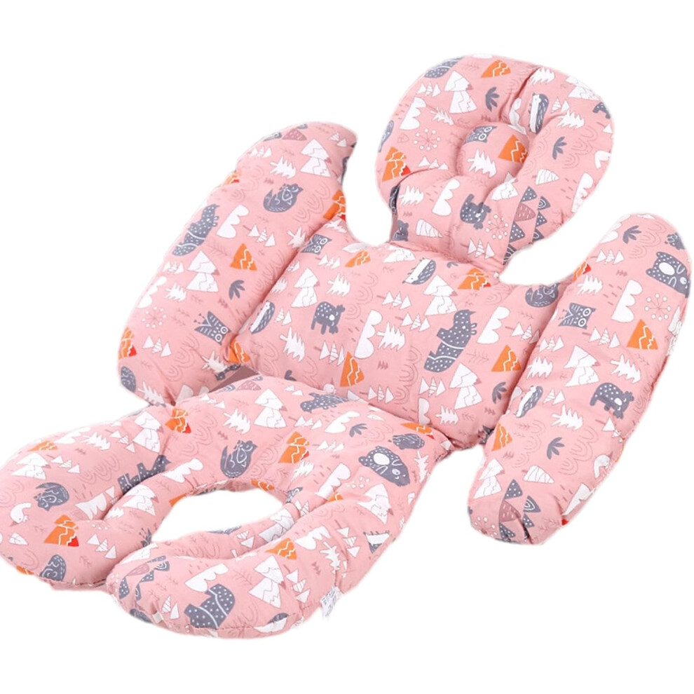 (Pink) Pram Baby Car Seat Cushion | Stroller Head Body Support Insert - Cotton Fabric Stroller Cushion Insert For Baby Cradles, Strollers, And Car Sea Pink