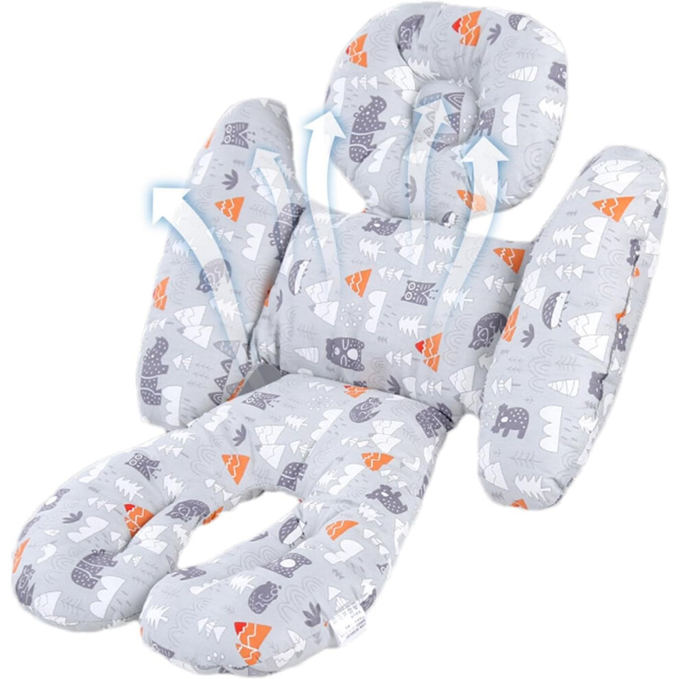 (Gray) Pram Baby Car Seat Cushion | Stroller Head Body Support Insert - Cotton Fabric Stroller Cushion Insert For Baby Cradles, Strollers, And Car Sea Gray