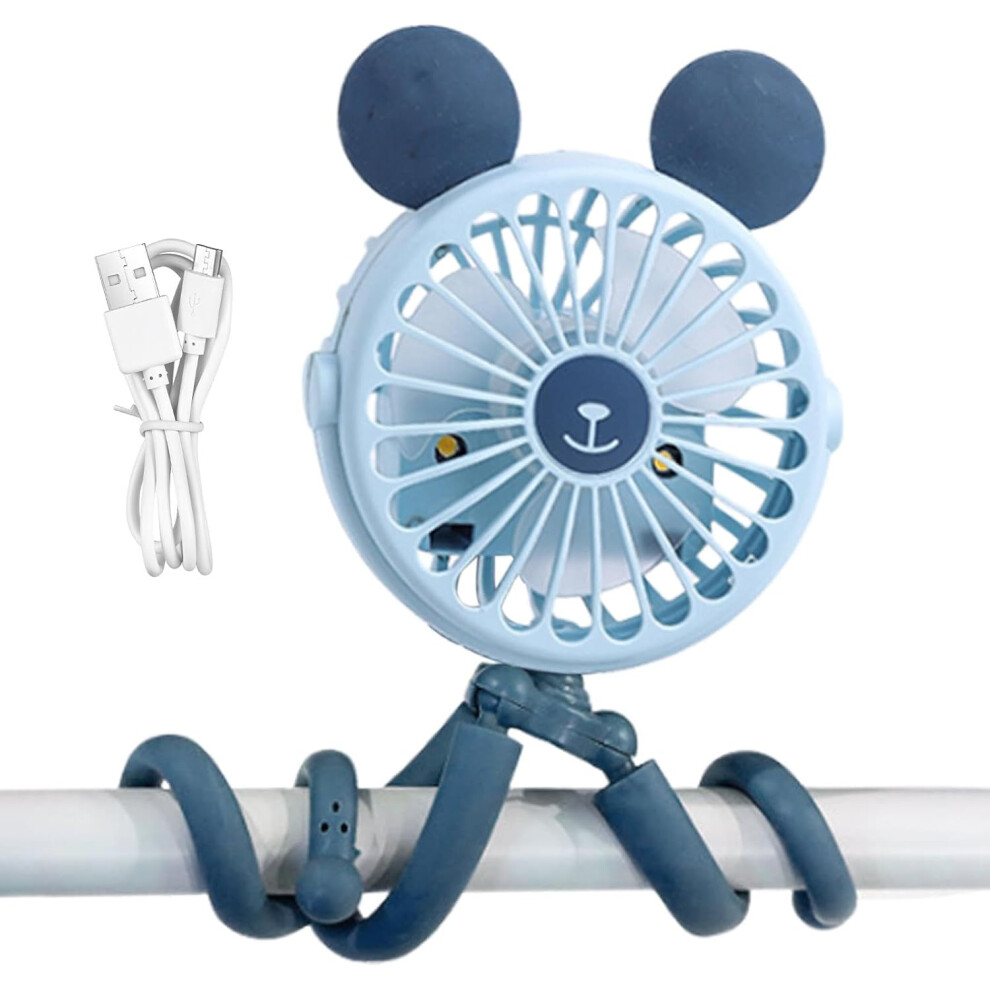 (Blue) Rechargeable Stroller Fan | Octopus Handheld Personal Stroller Fan,Portable Handheld Electric Personal Tripod Clip Fan Silent For Cart Crib