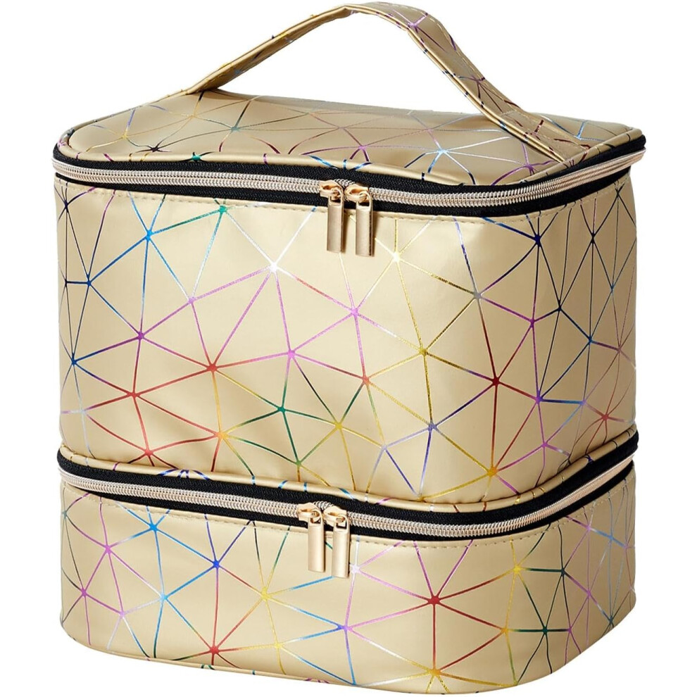 (Gold) Nail Kit Organizer, Nail Polish Carrying Case, Storage Case, Bag for Large Capacity, Holds 30 Bottles, Sturdy Handle, Sponge Partitions for Women,
