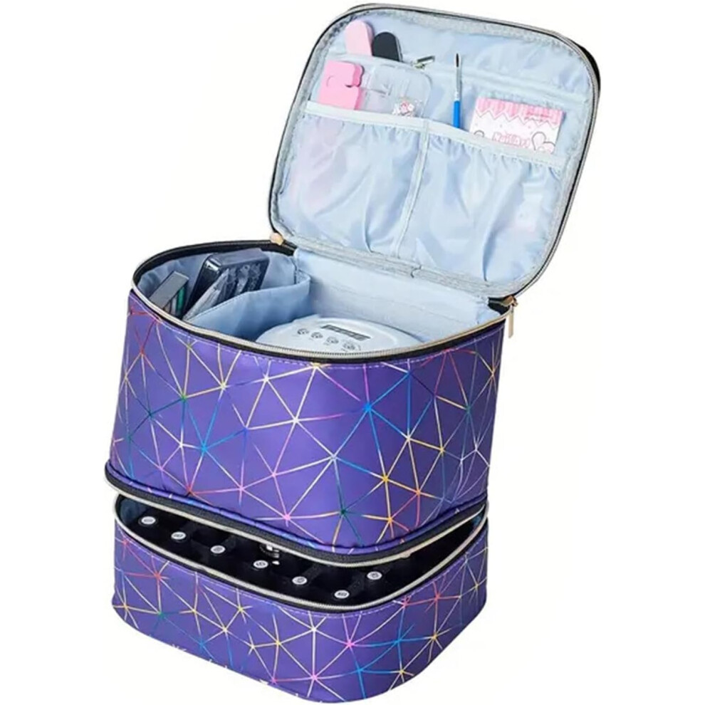 (Blue) Nail Kit Organizer, Nail Polish Carrying Case, Storage Case, Bag for Large Capacity, Holds 30 Bottles, Sturdy Handle, Sponge Partitions for Women,