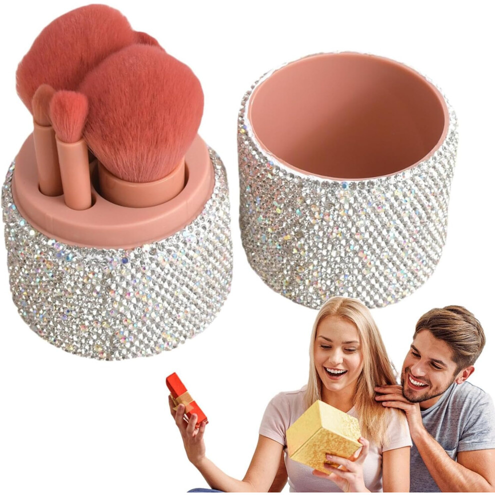 Make Up Brush Set, Portable Make Up Brush, Reusable Soft Blender Applicator With Rhinestones Case For Contouring Highlighting Eyeshadow Foundation