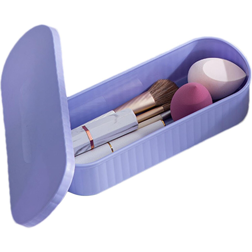 (Three Generations of Purple) Makeup Brush Cleaning Container - Cleaning Mat Brushes Organizer with Drying Holder | Portable Dustproof Cleaning Tool f