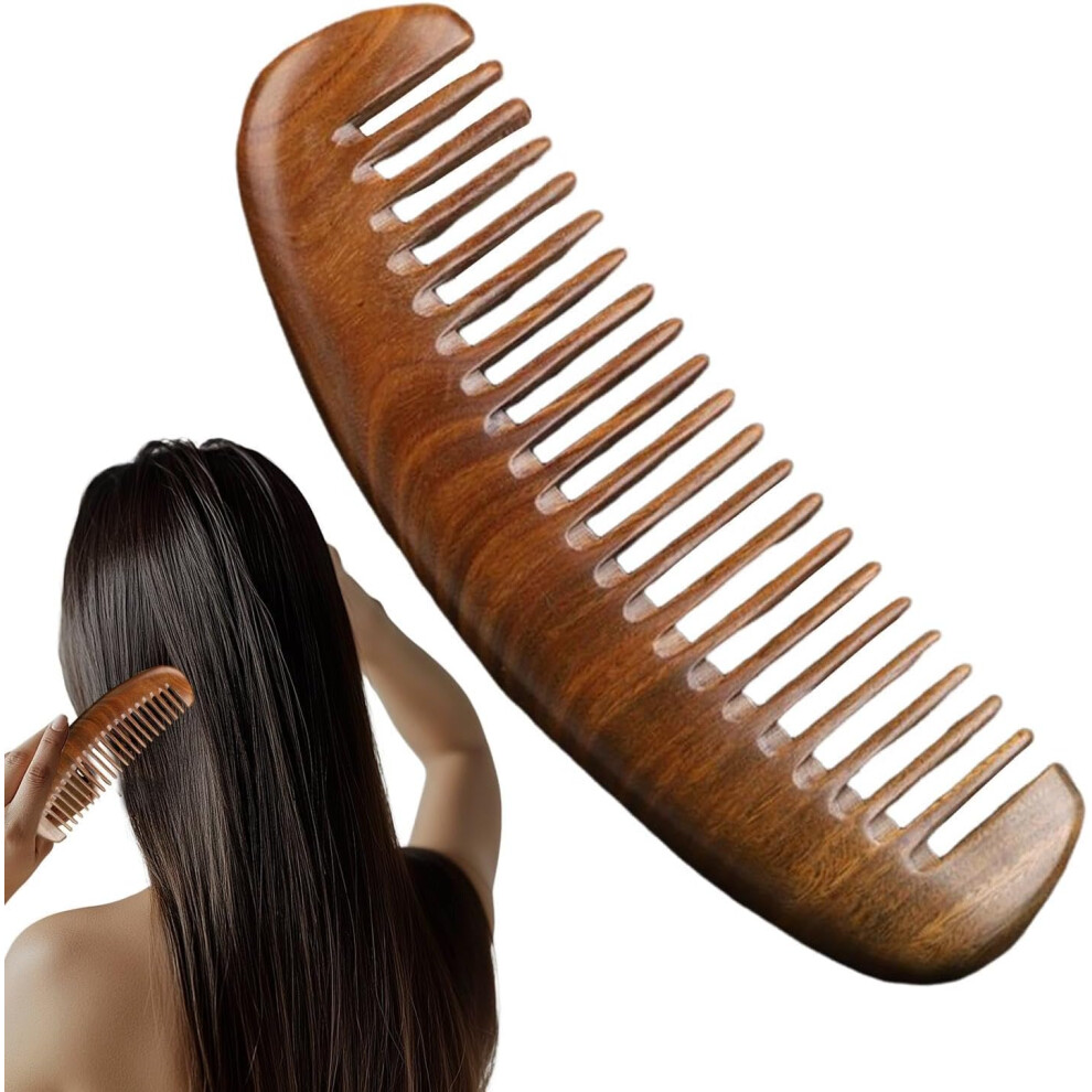 (D) Wooden Comb - Portable Handmade Hair Detangler Comb,Sandalwood Detangling Comb, Women Hair Styling Tools, Scalp Massager for Curly Wavy Long Hair