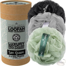 Loofah Shower Sponge, Recycled Body Scrubber Scrunchies (Sea Green)