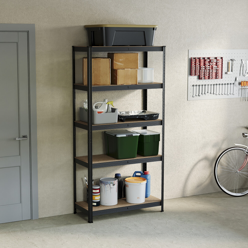 (Black) 5 Tier Garage Storage Rack Adjustable Shelf Unit