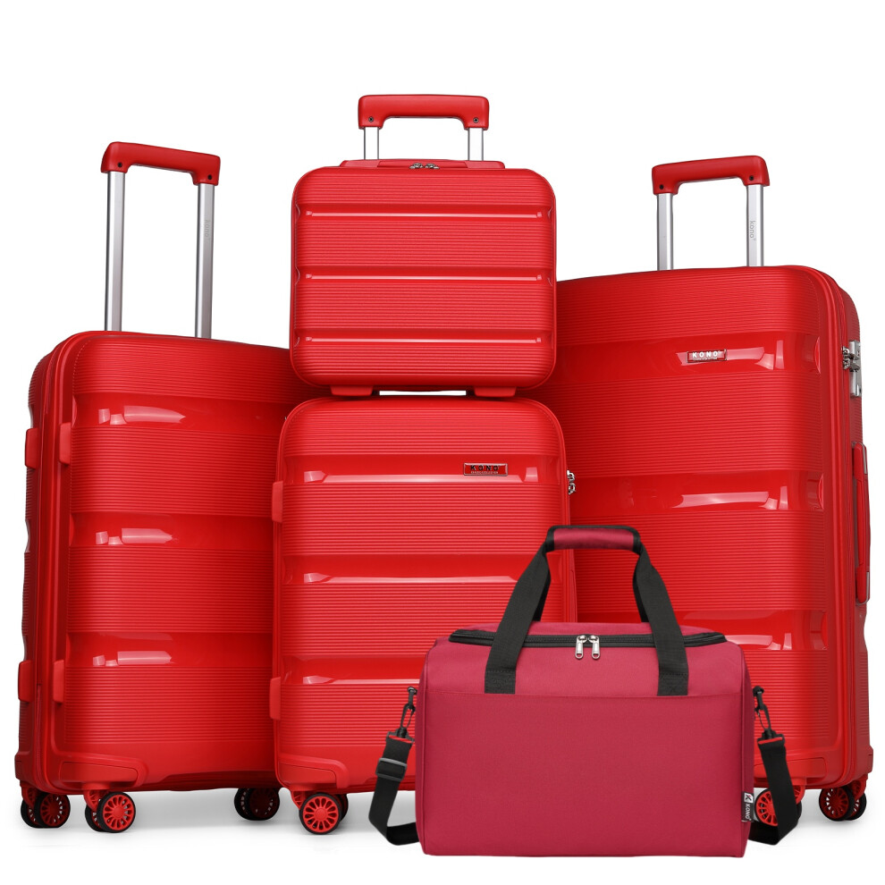 (Red) KONO 4PCS Suitcase Set Hard Shell Luggage With A Bag