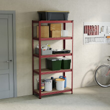 (Red) 5 Tier Garage Storage Rack Adjustable Shelf Unit