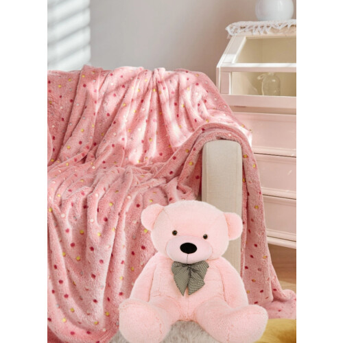 (Pink 150 x 200cm) Fleece Blanket Sofa Throw Glow Dot - Pink