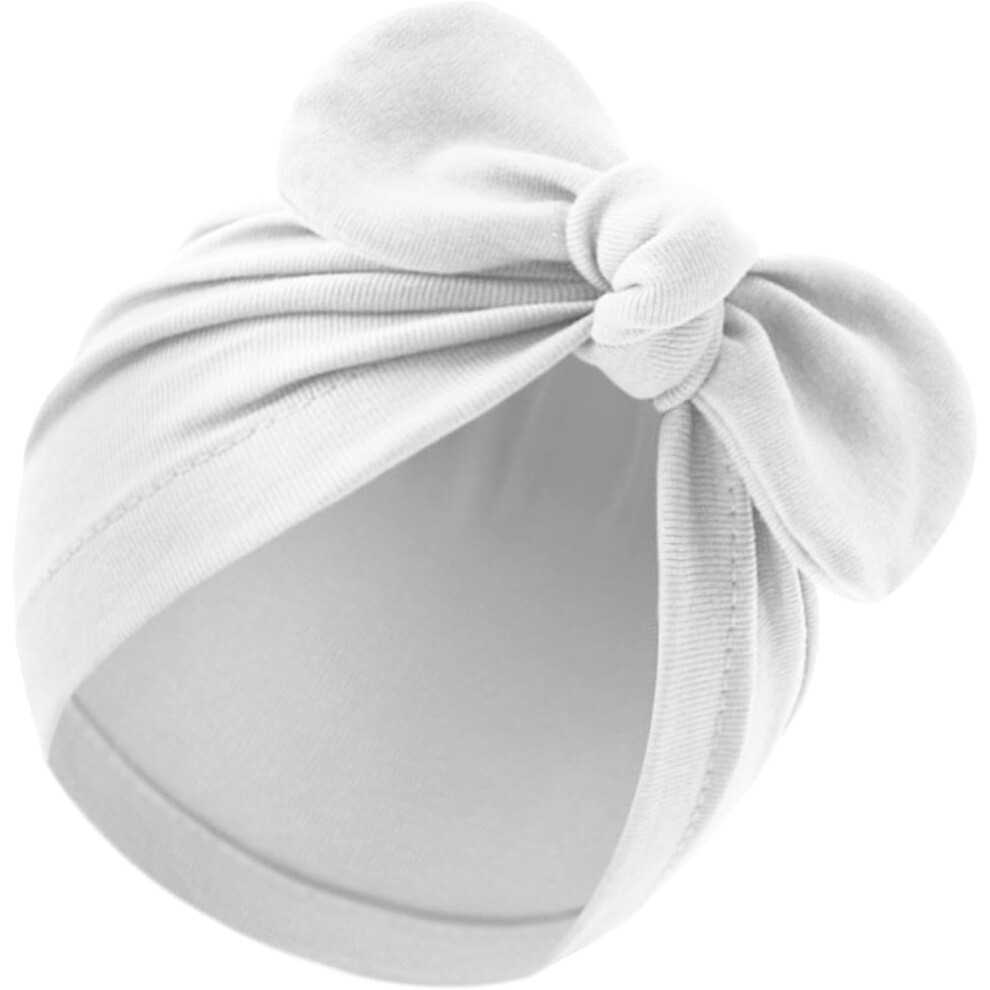 Beanies | Cotton Bowknot Hat for Girls | Baby Bow Knot Turban Hat for Boys and Girls, Baby Toddler Hat Cotton Head Wrap Beanie White