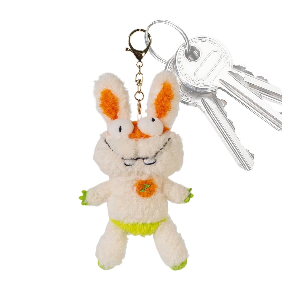 (A) Stuffed Rabbit Keychain, Soft Keychain for Kids Bag Purse Backpack, Adorable Stuffed Bunny Toy with Key Ring, Soft Cute Rabbit Plush Keyring for