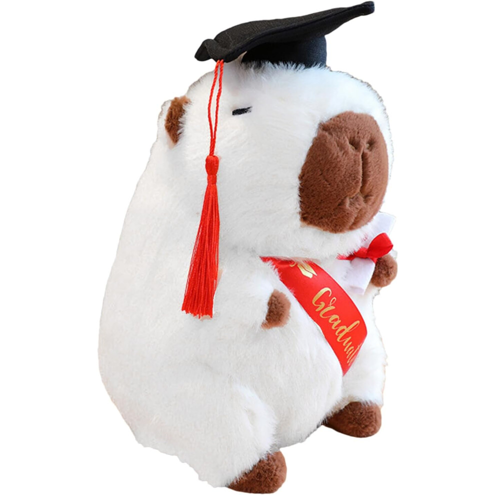 (White) Graduation Stuffed Animal | Adorable Stuffed 2025 Capybara Plush Toy - Huggable Doll Doctoral Hat Souvenir For Adult Children