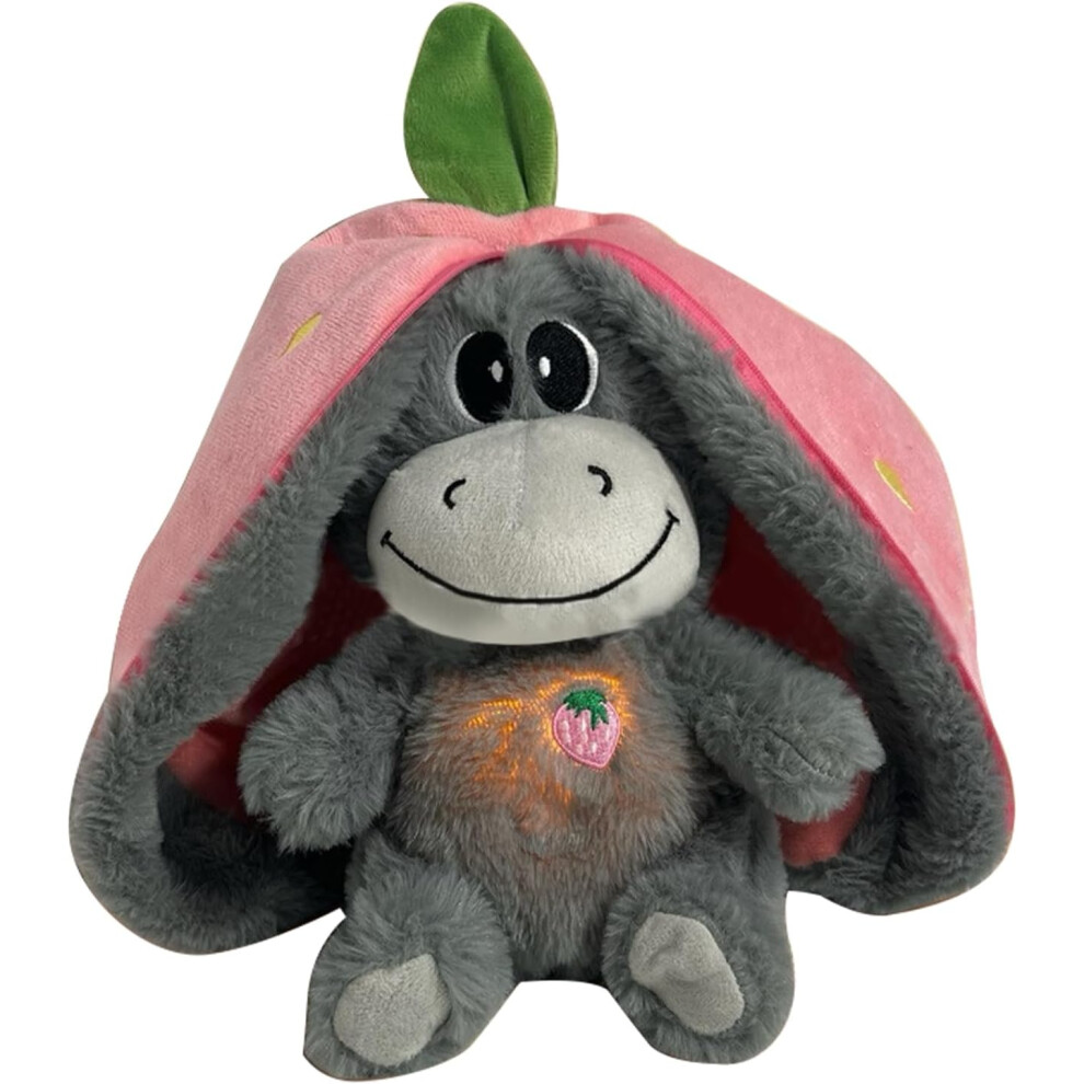 (Pink) Breathing Donk-ey Plush Animal, Anxi-ety Relief Breathing Donk-ey Toy, Sleeping Animal - With Music Lights, Realistic Plush, Cute Relaxation Toy For