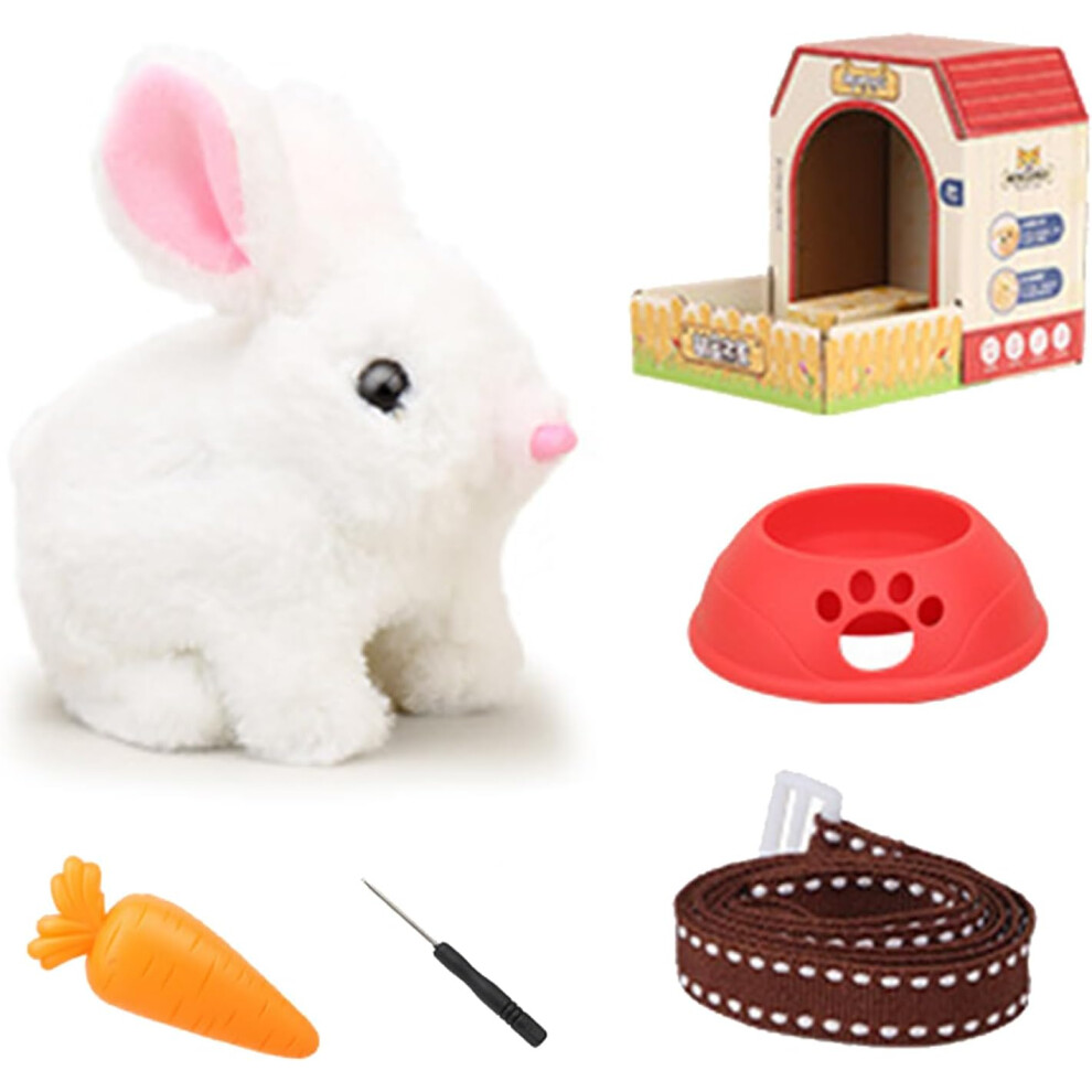 ( Rabbit) Walking Toy Dog - Barking Plush Electronic Pet,Electronic Interactive Animals Dog With Rope Walking Barking Tail Wagging For Children White