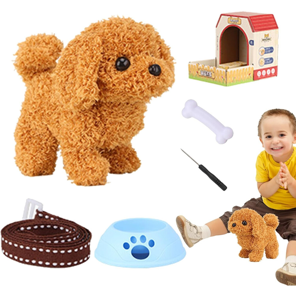 (Teddy) Walking Toy Dog - Barking Plush Electronic Pet,Electronic Interactive Animals Dog with Rope Walking Barking Tail Wagging for Children