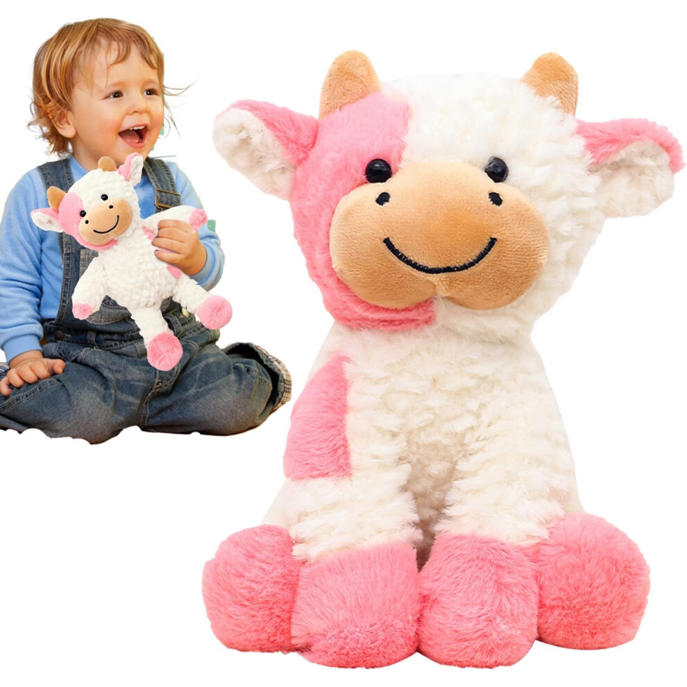 (Pink) Plush Cow Toy,Realistic Soft Healing Stuffed Animals Cow | Plush Safe Cute Cuddly Doll for Easter Valentines Day Farm