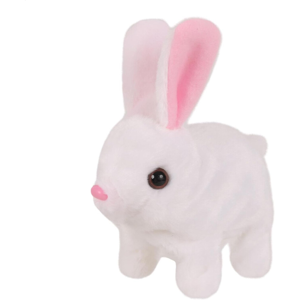(White) Electric Rabbit | Electric Pet Small Bunny Stuffed Animal - Easter Festival Interactive kids toy, Cute Pet Animal with Jumping Twitching Funct