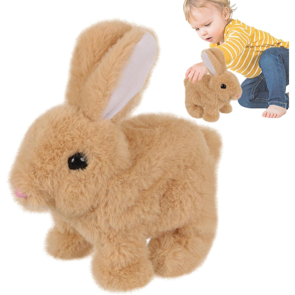 (Tan) Electric Rabbit | Electric Pet Small Bunny Stuffed Animal - Easter Festival Interactive kids toy, Cute Pet Animal with Jumping Twitching Functio