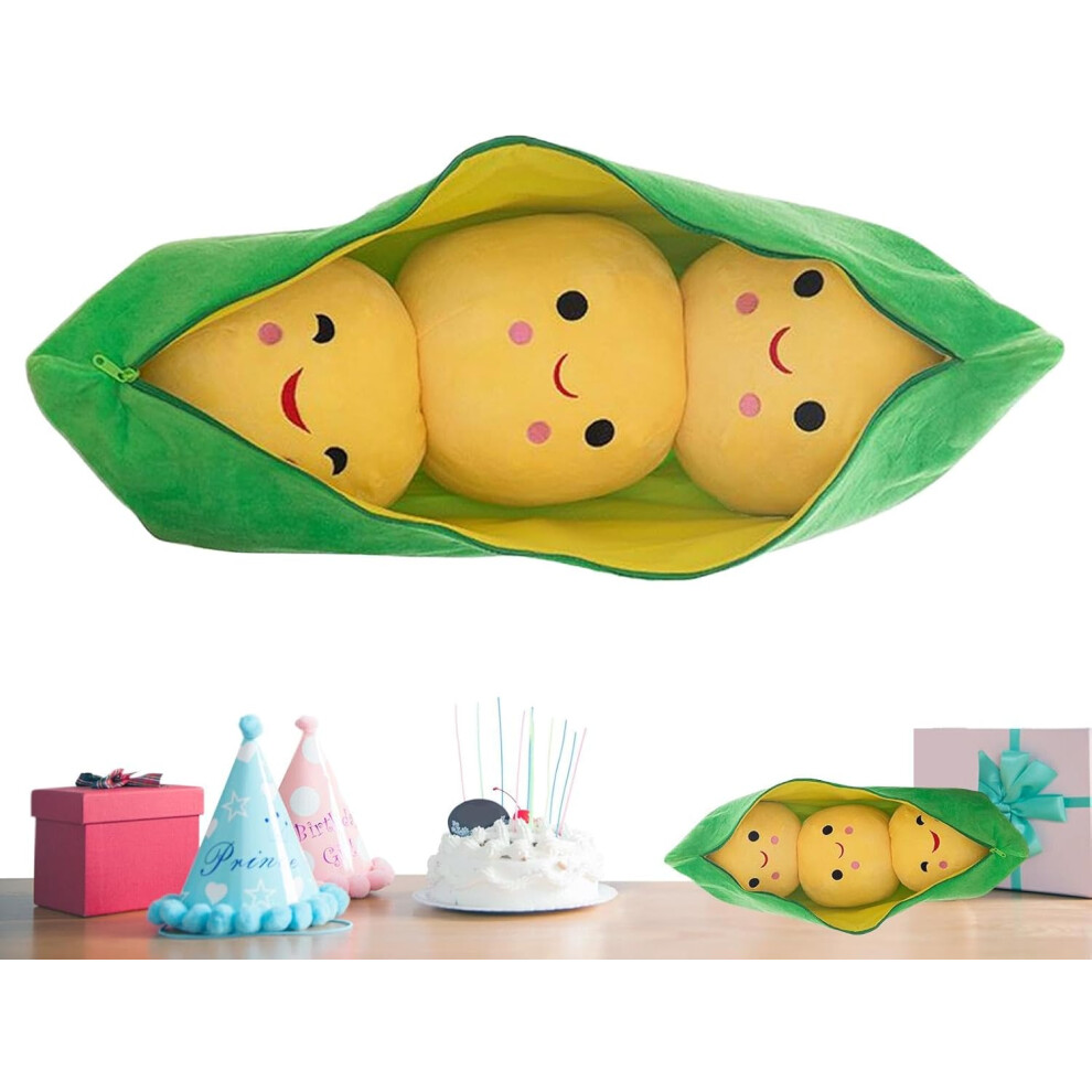 (B) Stuffed Pea Toy, Cute Pea Stuffed Toys In A Pod, Novelty Design, Soft Comfortable Cuddle Plant Doll Figure With Face Expression, Snuggle, Fo Green