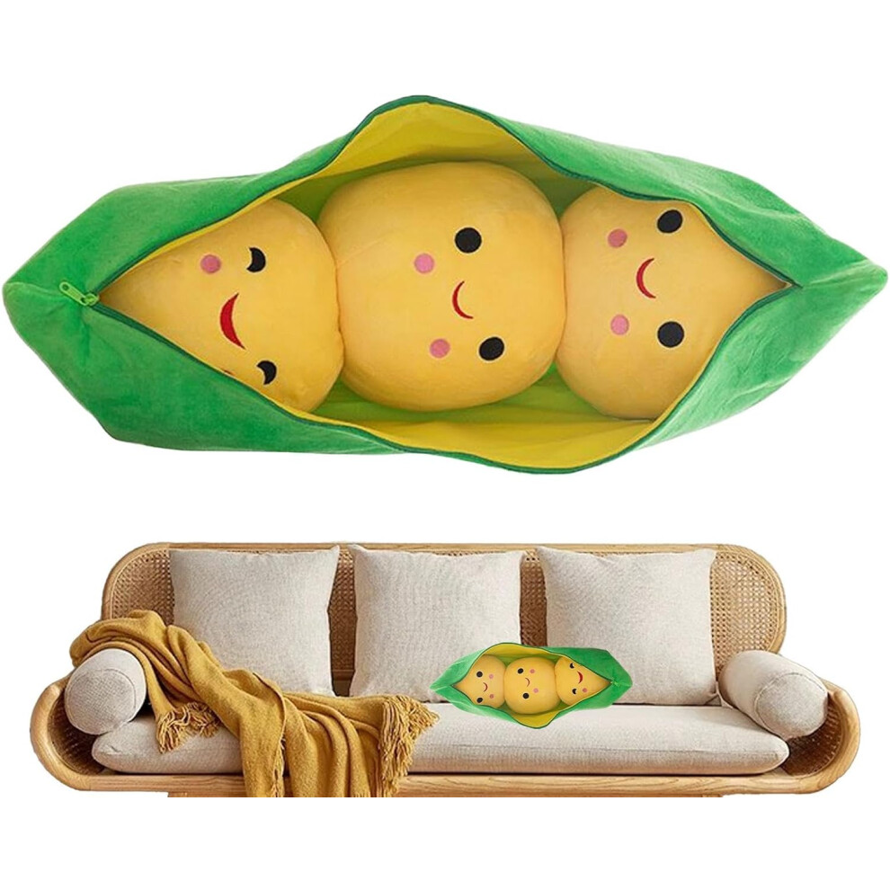 (A) Stuffed Pea Toy, Cute Pea Stuffed Toys In A Pod, Novelty Design, Soft Comfortable Cuddle Plant Doll Figure With Face Expression, Snuggle, Fo Green