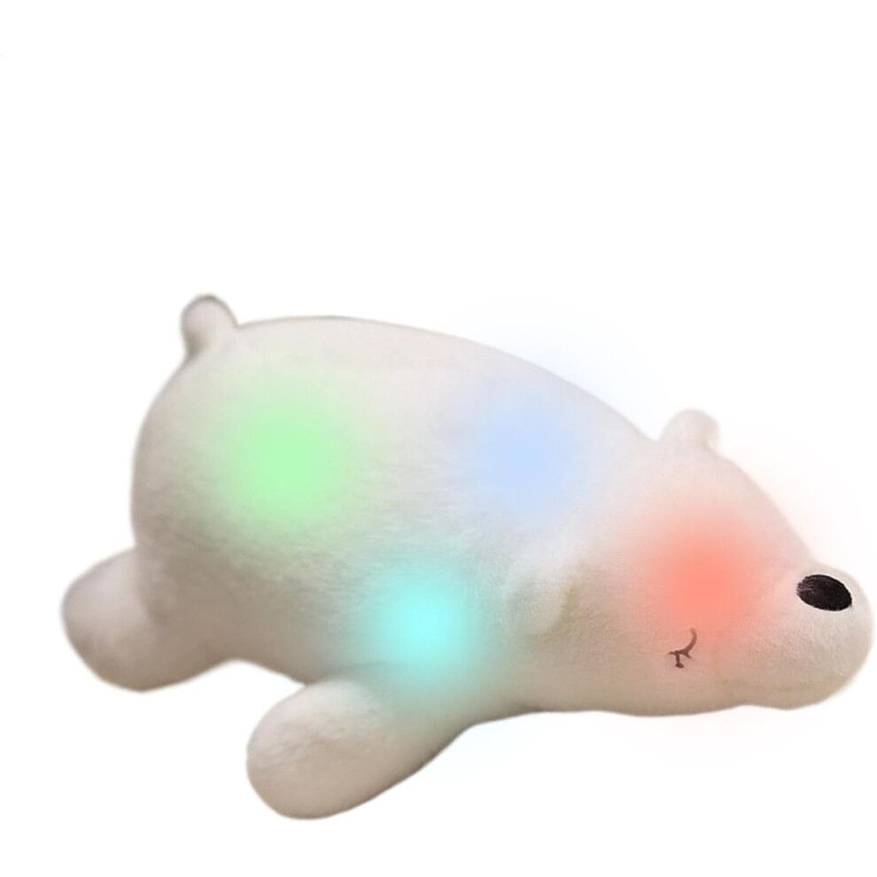(Prone Position) Polar Bear Plush - Polar Bear Plush Doll with Colorful LED Lights,Night Light Soft Doll Home Decor, Hugging Pillow for Boys Girls
