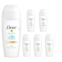 6 x 50ml Dove Sensitive Roll-On Deodorant - 48h Antiperspirant, Alcohol-Free