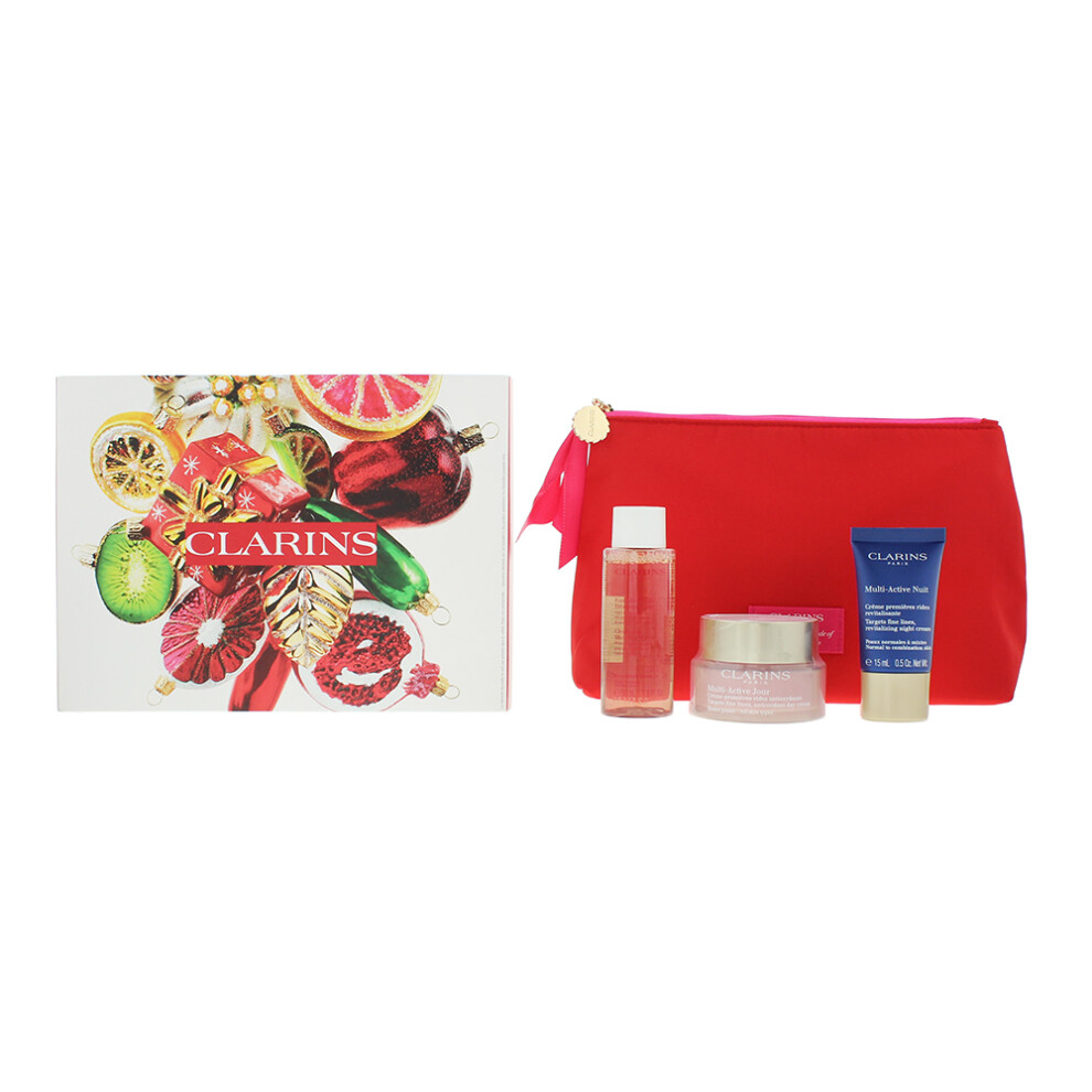 Clarins Multi-Active Collection Gift Set 50ml Multi-Active Day Cream + 15Ml Multi-Active Night Cream + 50ml Cleansing Micellar Water + Wash Bag