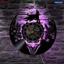 Joker Gotham City Led Vinyl Wanduhr Wandbeleuchtung Farbwechsel Vintage LP Schallplatte Dekor Licht Fernbedienung
