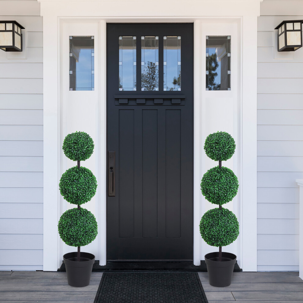 Outsunny 2 PCS Artificial Boxwood Three Balls Tree Decorative  Plant Leaves