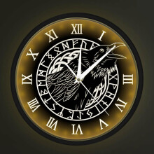 Sprachgesteuerte LED-Beleuchtungsuhr, kr?chzende schwarze Kr?he mit r?mischen Ziffern, Wanduhr, Wikinger, Odin