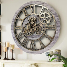 Wanduhr 24 Zoll mit echten beweglichen Zahnr?dern Silbergrau