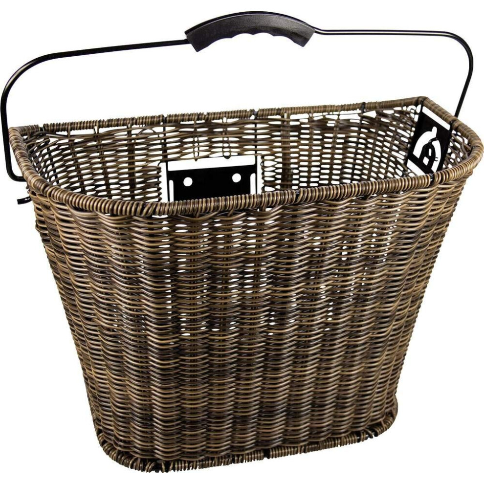 FISCHER Front Bicycle Basket | Removable | Tilt and Turn Lock | Adjustable Angle | Load Capacity 5 kg | Braided | Brown