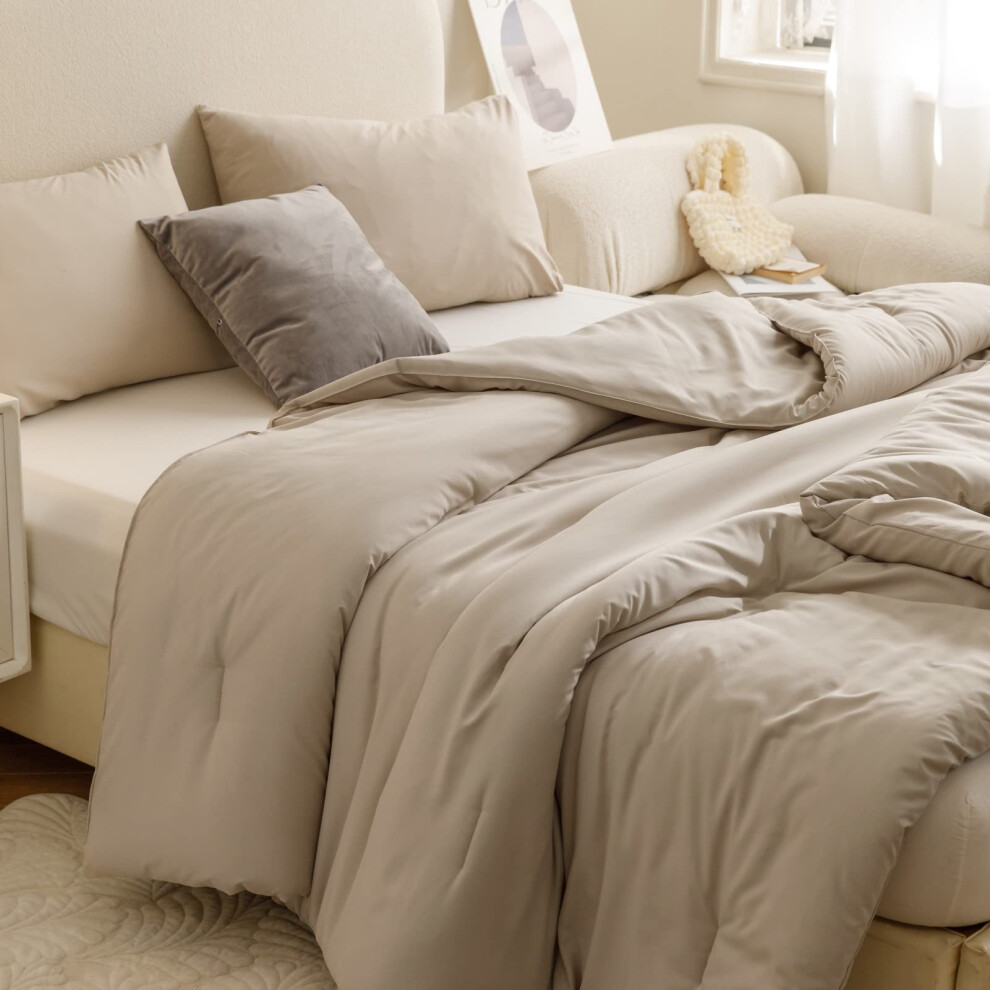 ROSGONIA Oatmeal Comforter Set Full- 3pcs (1 Comforter & 2 Pillowcases) Farmhouse Queen Comforter Set for Women and Men- Reversible Soft Warm