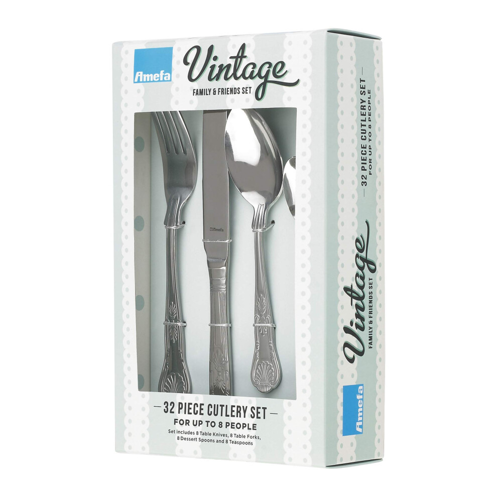 Amefa Vintage Kings 32 Piece 8 Person Cutlery Set - Gift Boxed